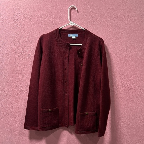Koret Sweaters - KORET Vintage Women’s Burgundy Knit Cardigan Size L